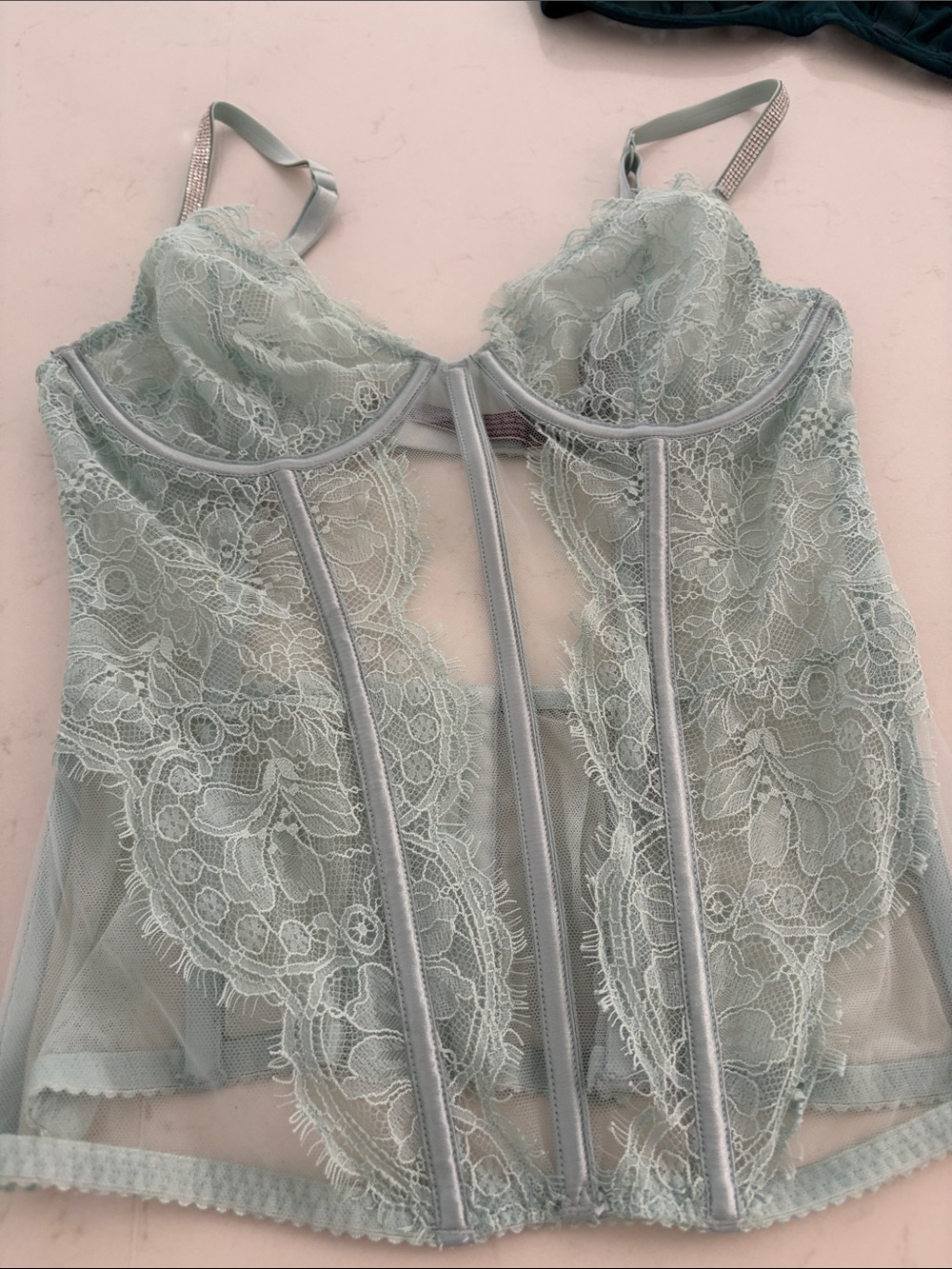 Victoria's Secret Lace Longline Bustier in Pale Sage Green